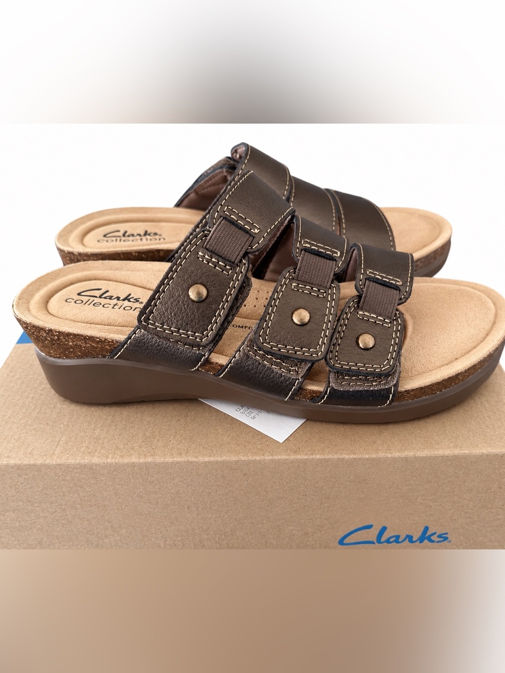 Clarks Women's Calenne Lily Bronze Metallic wedge slide sandals size 7 NIB